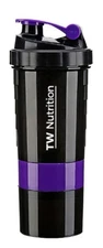 TW Nutrition 17oz 3 In 1 Shaker Bottle Pill, Protein and Liquid Black/Purple