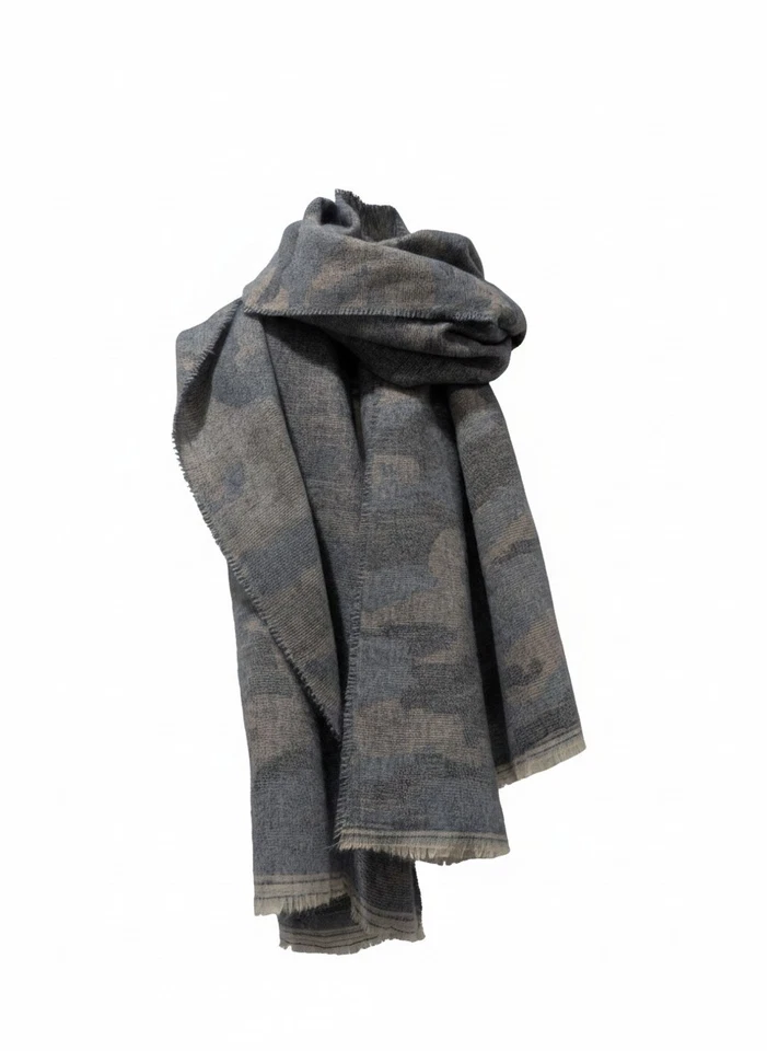 Jack and Missy Oversized Camouflage Scarf Blanket Wrap Gray Blue Herringbone... - Image 2 of 4
