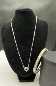 Silver Tone Assorted Pendant Necklace & Bracelet Jewelry Bundle 2pcs. 37.2g