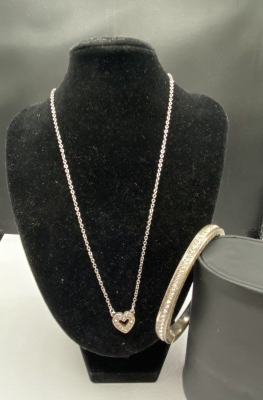 Silver Tone Assorted Pendant Necklace & Bracelet Jewelry Bundle 2pcs. 37.2g