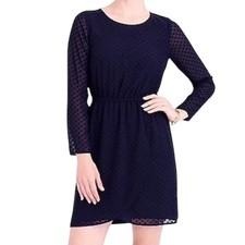 J.Crew Dress Women 8 Navy Blue Excellent Clip Dot Long Sleeve Faux Wrap Mini