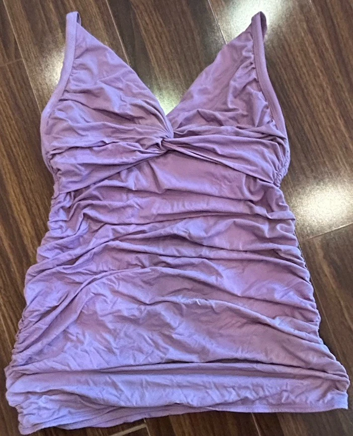 Top de natación Tankini Carmen Marc Valvo talla mediana 10 púrpura acanalado HECHO EN EE. UU. Foto 2 de 4