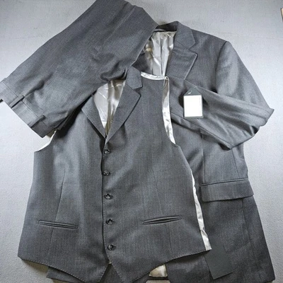 NWT Suits & Co 3-Pc Suit EU 54 US 44R Yorkshire Textiles 100% Virgin Wool Grey - Image 1 of 4