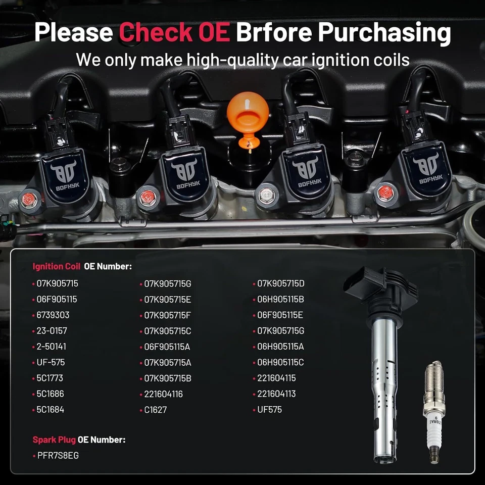 Paquete de 5 bobinas de encendido y bujías UF575 para Audi A6 Quattro 2013-2015 2,0 L l4 Foto 4 de 4