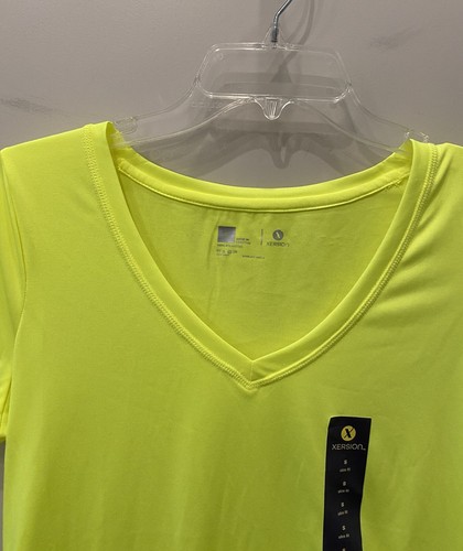 Camiseta para mujer Xersion manga corta cuello en V amarillo neón semi ajuste rendimiento pequeña - Imagen 9 de 9