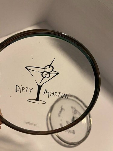 2 platos de bar de vidrio transparente con borde plateado gráfico MCM cócteles Martini aperitivo - Imagen 5 de 8