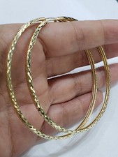 large Big 14k yellow gold hoop earrings 2.75 inches long 70 mm
