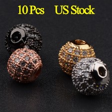 10pcs 8mm Brass Clear Cubic Zirconia Stones Pave Micro Disco Ball Spacer Beads