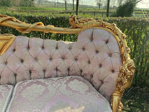 Sofa Couch Rococo Throne Gold Pink Damask Baroque Vintage Luxury Handcrafted - Picture 16 of 23
