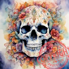 Digital Image Picture Photo Wallpaper Background Desktop Art- Watercolor Skull