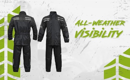BLACK Motorcycle Rain Suit Two-Piece Waterproof Gear Reflective Rain Jacket Pant - Picture 5 of 18