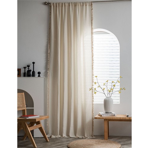 Beige Tassel Long Curtain for Living Room Bedroom Kitchen Window Drape Treatment - Picture 26 of 46