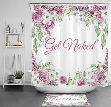 Funny Words Green Leaf Purple Floral Shower Curtain Bathroom Accessories Set