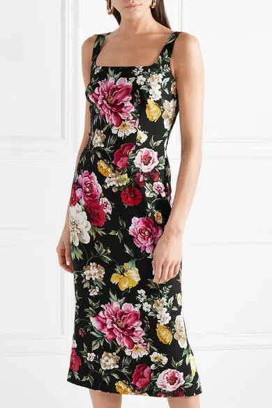 NWT DOLCE & GABBANA AUTHENTIC FLORAL-PRINT CREPE MIDI DRESS