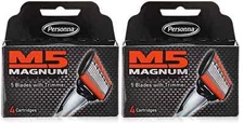 Personna M5 Magnum Razor Refill Blades with Trimmer, 4 Cartridges (2 Pack)