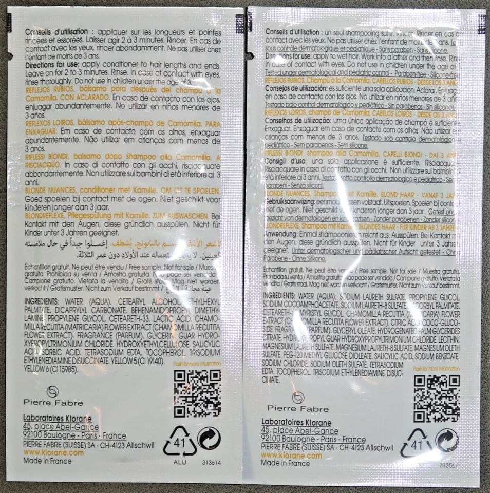 Lote de 10 juegos de muestra de champú y acondicionador rubio Klorane - x20 paquetes Foto 3 de 3
