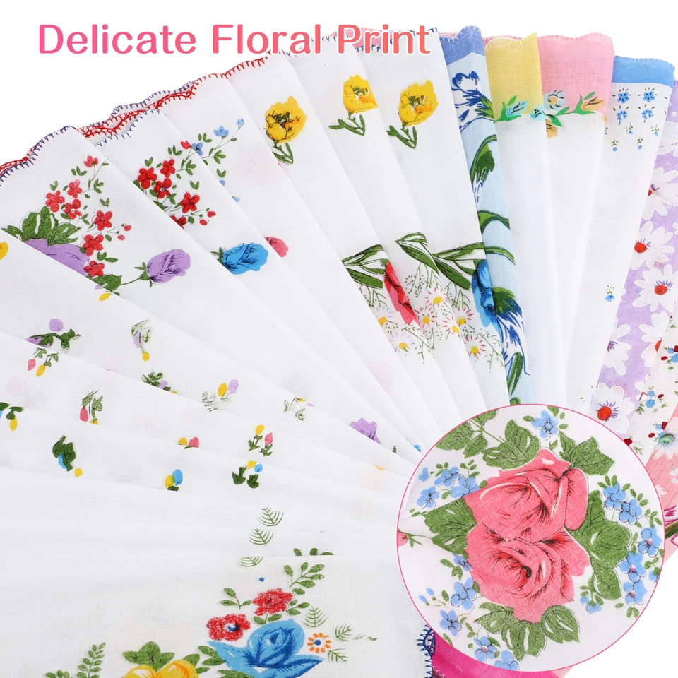 20pcs Men Women 100% Cotton Handkerchiefs Vintage Floral Square Pocket Hankies - Image 3 of 4
