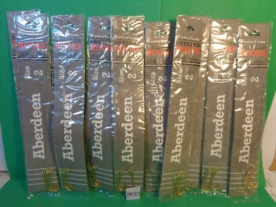 Danielson Snelled Gold Aberdeen Hooks, Size 2, 10 Packages, 60 Total Hooks (New)