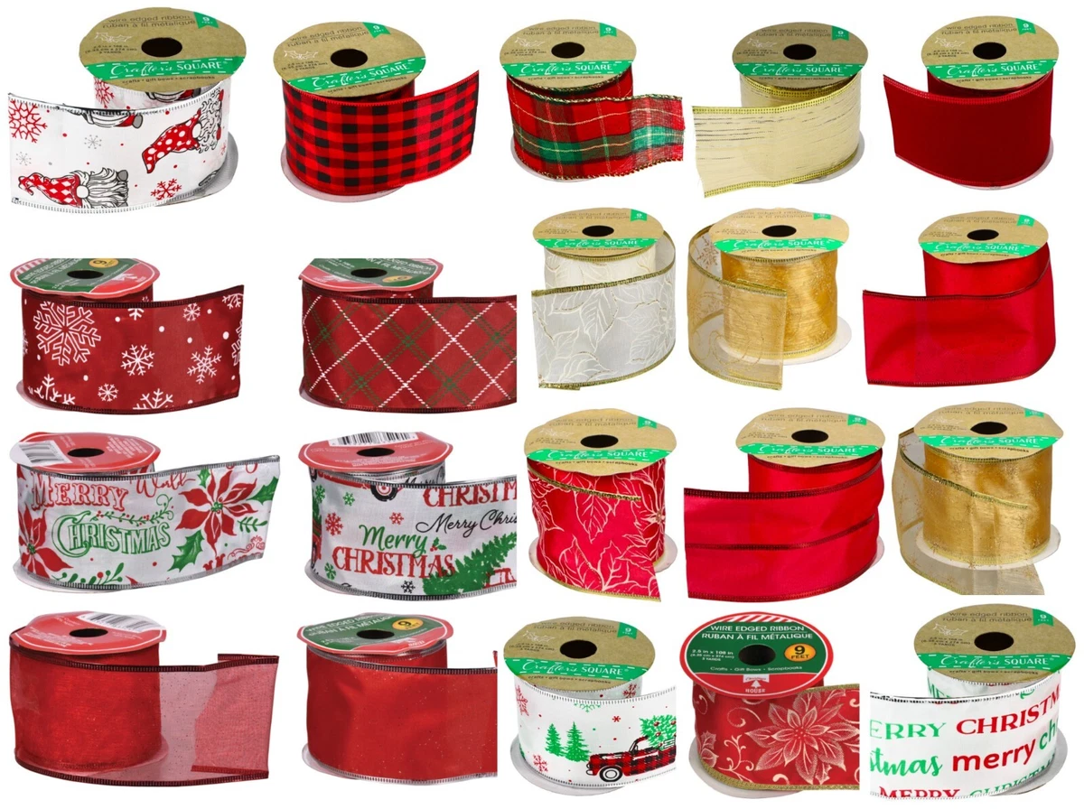 CHRISTMAS RIBBON WIRE EDGED 2.5 Inch X 3 Yards SELECT: Design