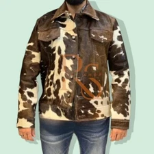 Men's Brown White Hair-On Soft Cowhide Shirt – Real Leather Western Cowboy Shirt