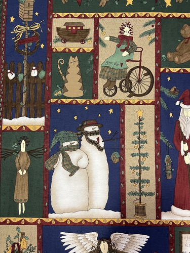 MODA Deb Strain 1997 Primitive Christmas Snowman Panel 23” & Coordinating Fabric - Picture 7 of 16