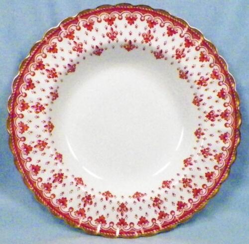 2 Spode Fleur de Lys Soup Bowls Y7481 Red Bone China Gold Trim Scalloped Rim Lis - Picture 2 of 6
