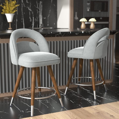 2Pcs Modern Swivel Bar Stools with Footrest Counter Height Stools for Kitchen - Picture 9 of 15