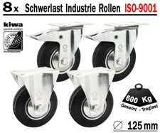 8 x Transport Schwerlast Lenkrollen Gummi Rollen Ø 125mm Br-Bo BS-Rollen GERMANY