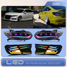 RGB LED Headlights + RGB Tail Lights For Honda Accord 2018-2022 Lamp Assembly