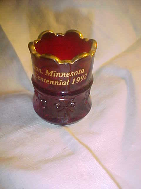 Vintage Balaton Minnesota 1892 Centennial 1992 Ruby Red Glass Shot Glass