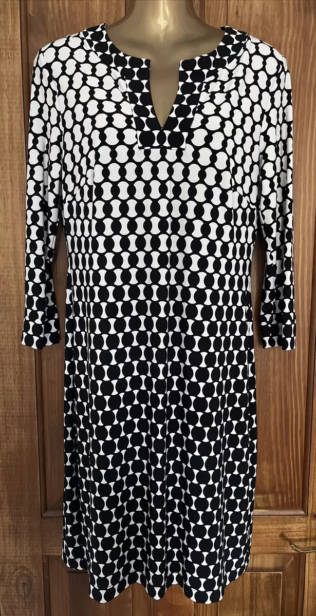 Donna Morgan TK Maxx Black White Geometric Shift Dress Size 10 US 6 VGC