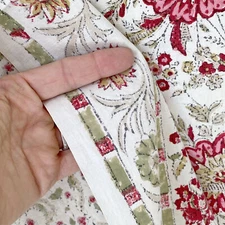 Vintage French fabric pink green hand block printed Indian inspired cotton mate