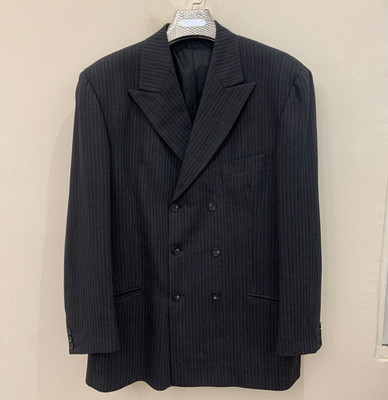 Vintage pure wool double breasted gangster Charcoal striped suit 42R