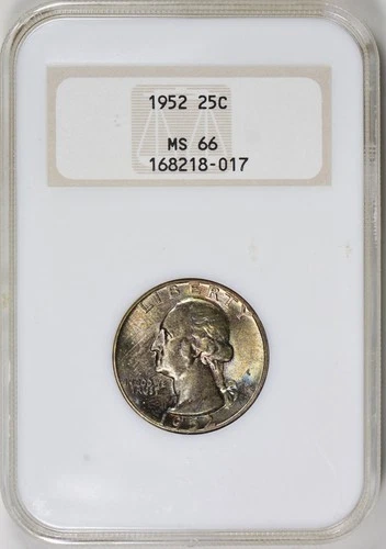 1952 Washington Silver Quarter NGC MS-66 End Roll Toned Album Toning Toner OH