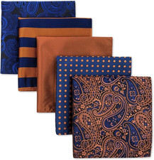 SHLAX WING 5 Pieces Assorted Mens Silk Pocket Square Set Handkerchiefs