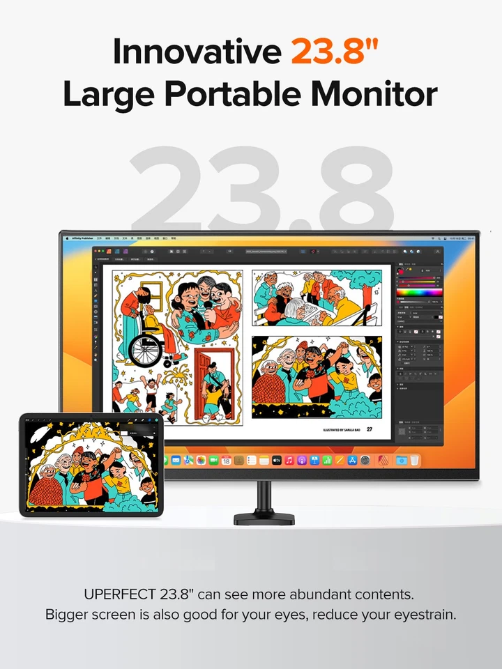 UPERFECT 24" USB-C Portable Monitor 1920x1080 120Hz Display For Raspberry PI PS - Image 3 of 4