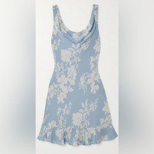 Reformation Rudie Draped Ruffled Floral Print Crepe Mini Dress Light Blue Size 2