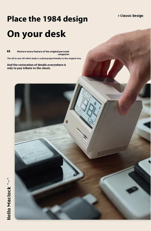 Retro Macintosh Digital Alarm Clock Maclock 80s Apple Mac Clock Rechargeable - Image 4 of 4