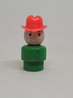 HTF Vintage Fisher Price little people wood green boy red cowboy hat freckles