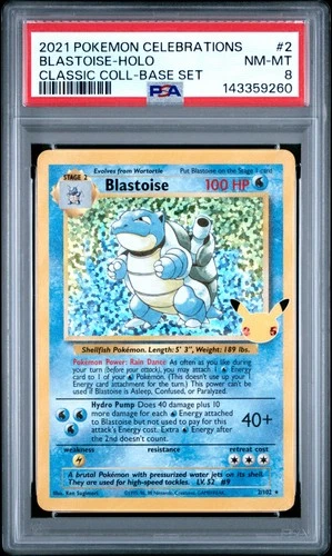 2021 POKEMON CELEBRATIONS CLASSIC COLLECTION #2 BLASTOISE-HOLO PSA 8