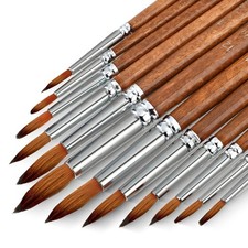 12 Pack Watercolor Brushes Professional Small, Medium, Large, Brown