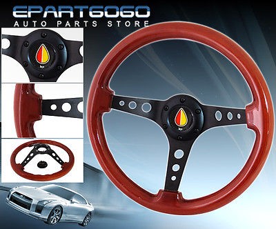 345mm Light Wood Grain 6-Bolt Hole Steering Wheel Jdm Vip Koreisha Mark Button