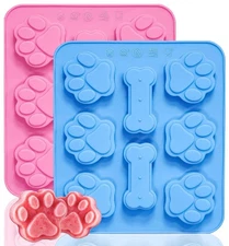 2 Pcs Silicone Puppy treat molds, Dog Paw and Bone Mold Ice Cube Mold, Jelly,...