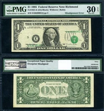 FR. 1921 E $1 1995 Federal Reserve Note ERROR Misalignment PMG VF30 EPQ