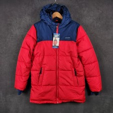 Lands End Puffer Jacket Youth Boys Large 14 16 Red Blue Hooded Winter Coat NEW