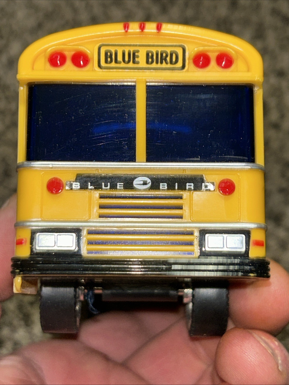 Yellow School Bus 330 Coin Bank Plastic, Blue Bird, 10-inch Vintage Has Plug