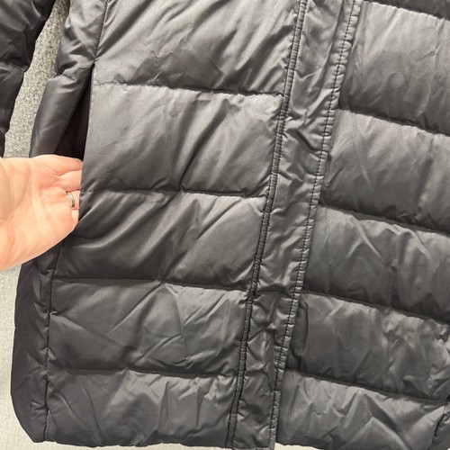 Lands End Coat Womens Medium Black Down Puffer Removable Hood Full Zip + Snap - Picture 4 of 9