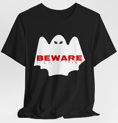Beware Ghost T-Shirt Scary Halloween Graphic Tee Spooky Horror Party Shirt
