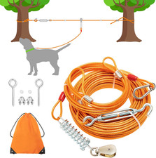 100FT Dog Tie Out Cable, Heavy Duty Dog Runner Cable Lead for Yard, Chew Proof T