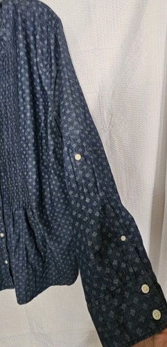 Damen 2X St. John's Bay Roll-Riegelärmel Knopfleiste Bluse blau & weiß NEU - Bild 7 von 15